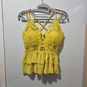 Lulumari Vibrant Yellow Lace Peplum Top